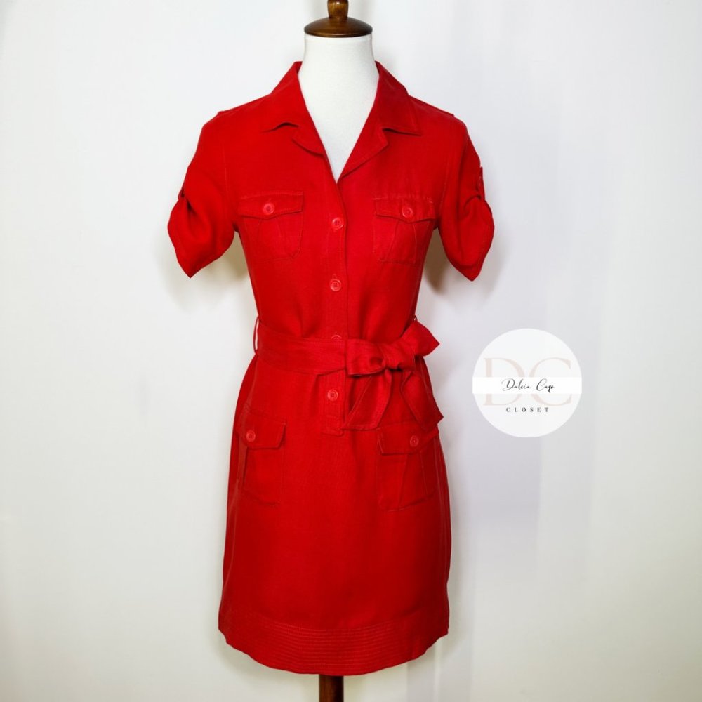 BANANA REPUBLIC Linen & Silk Red Shirt Mini Dress Size 0 - Picture 7 of 10